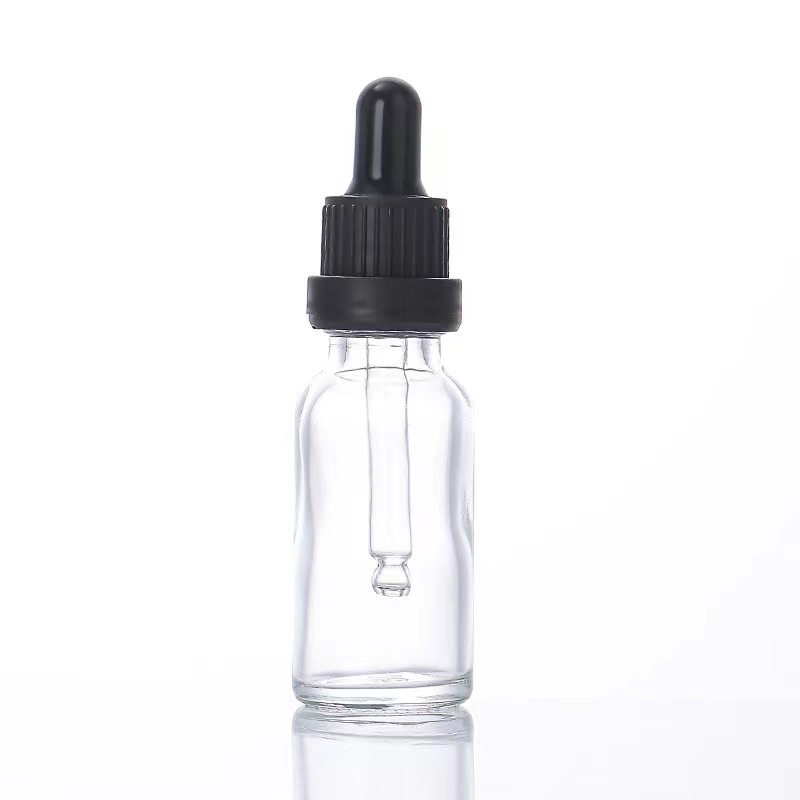 30 ml transparente Tropfflasche aus Glas mit schwarzem Tropfverschluss 