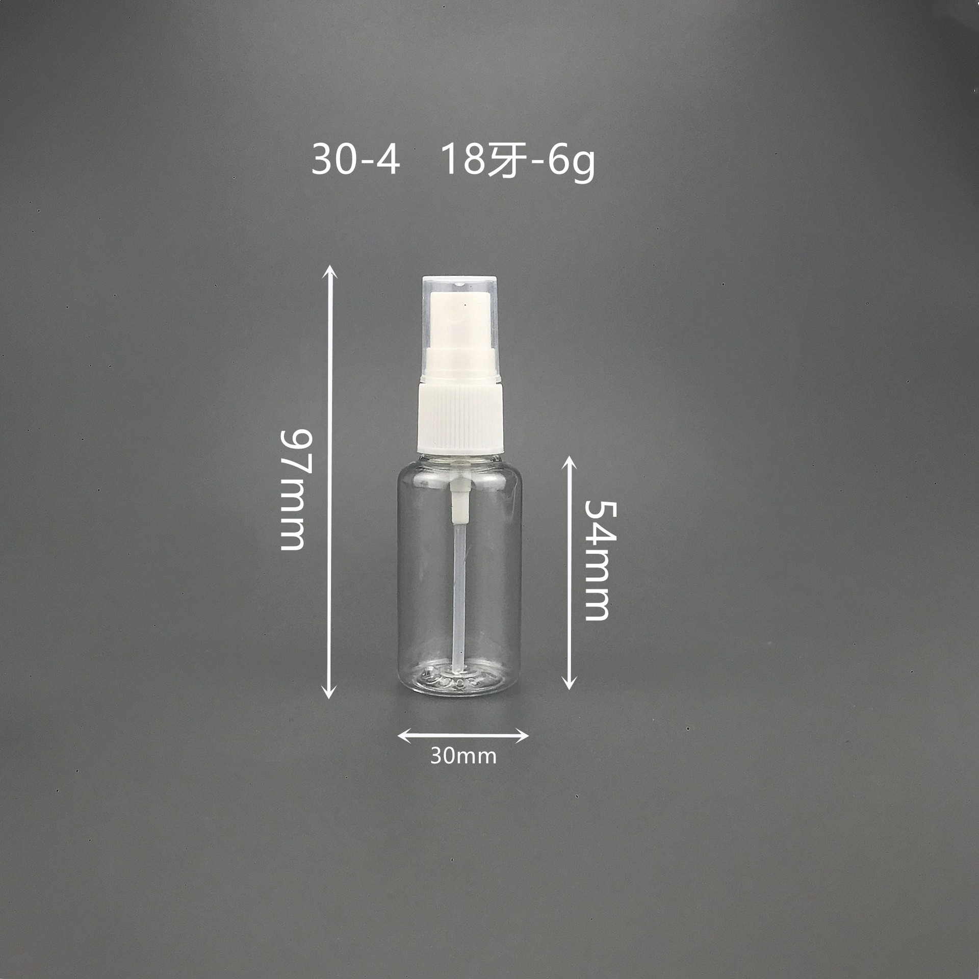 30 ml transparente runde Sprühflasche aus PET-Kunststoff 